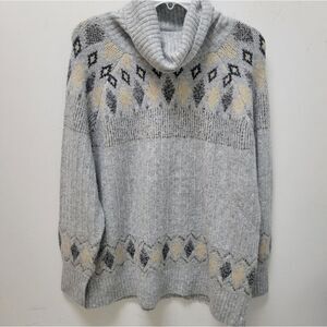 Nicole Miller Artelier Fair Isle Plus Size 1X Turtleneck Sweater NWT Grey